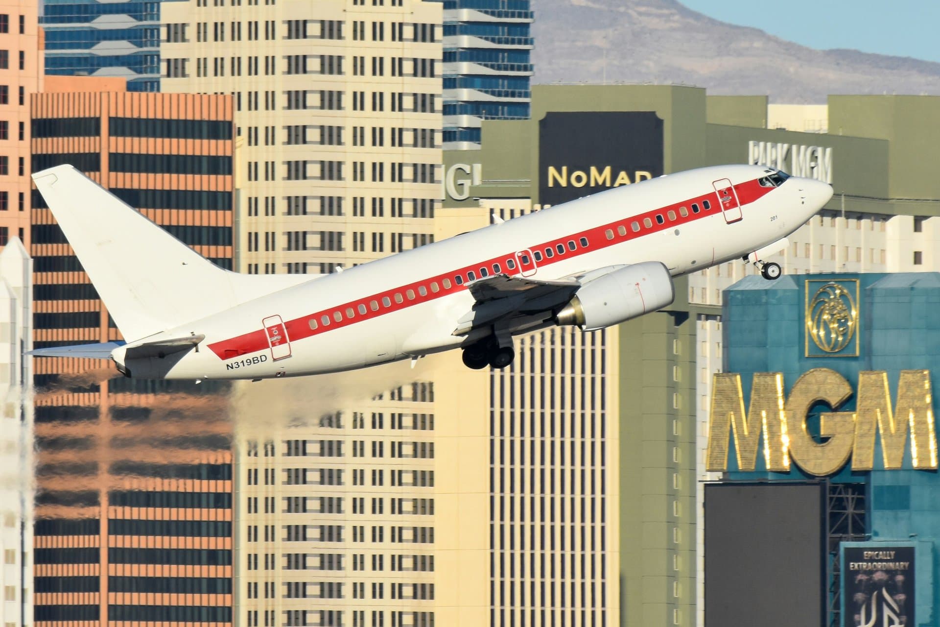 An airplane taking off near Las Vegas