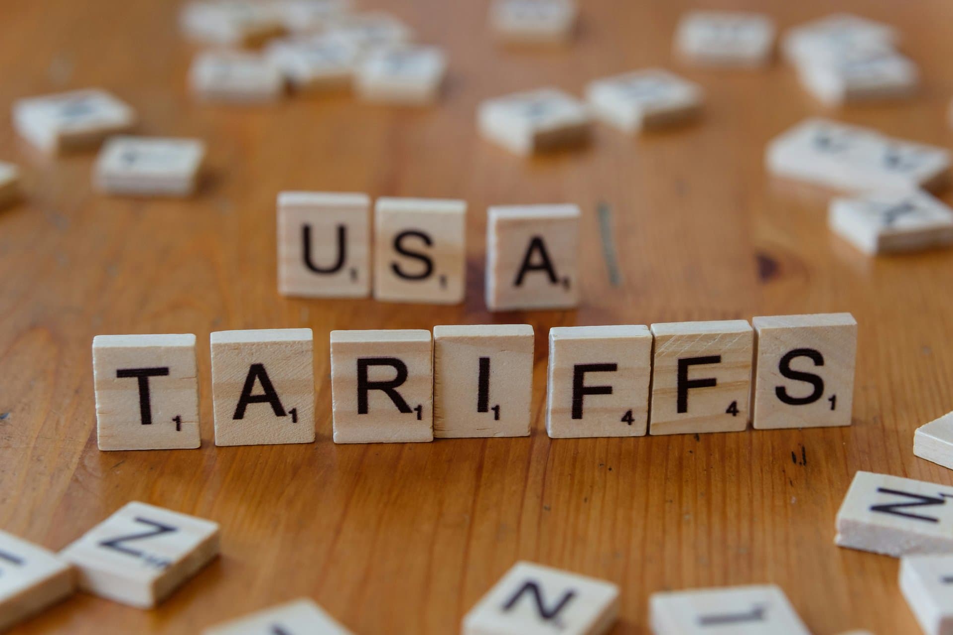 a scrabble set that reads tariffs