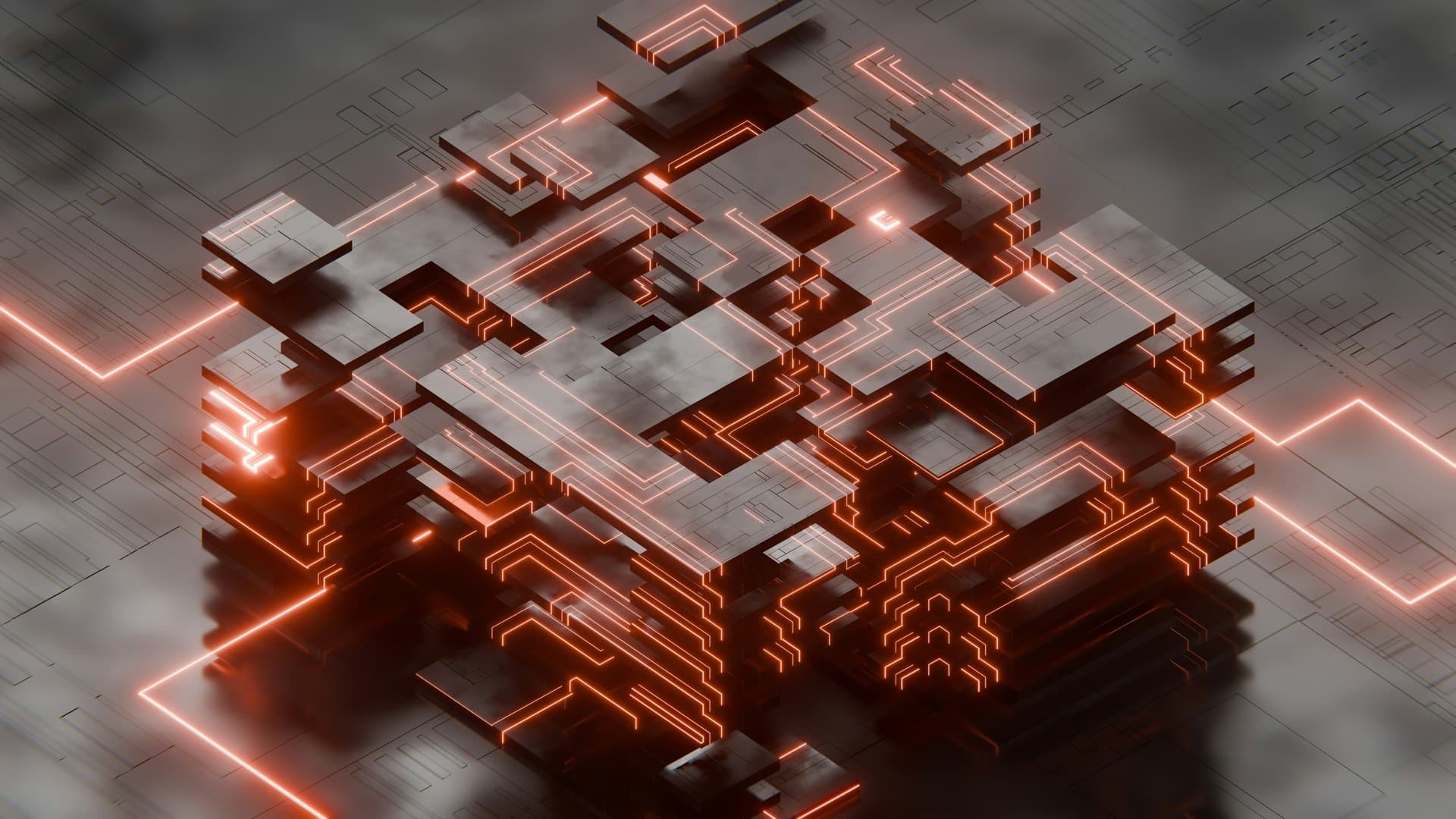 a 3d rendering of complex structures