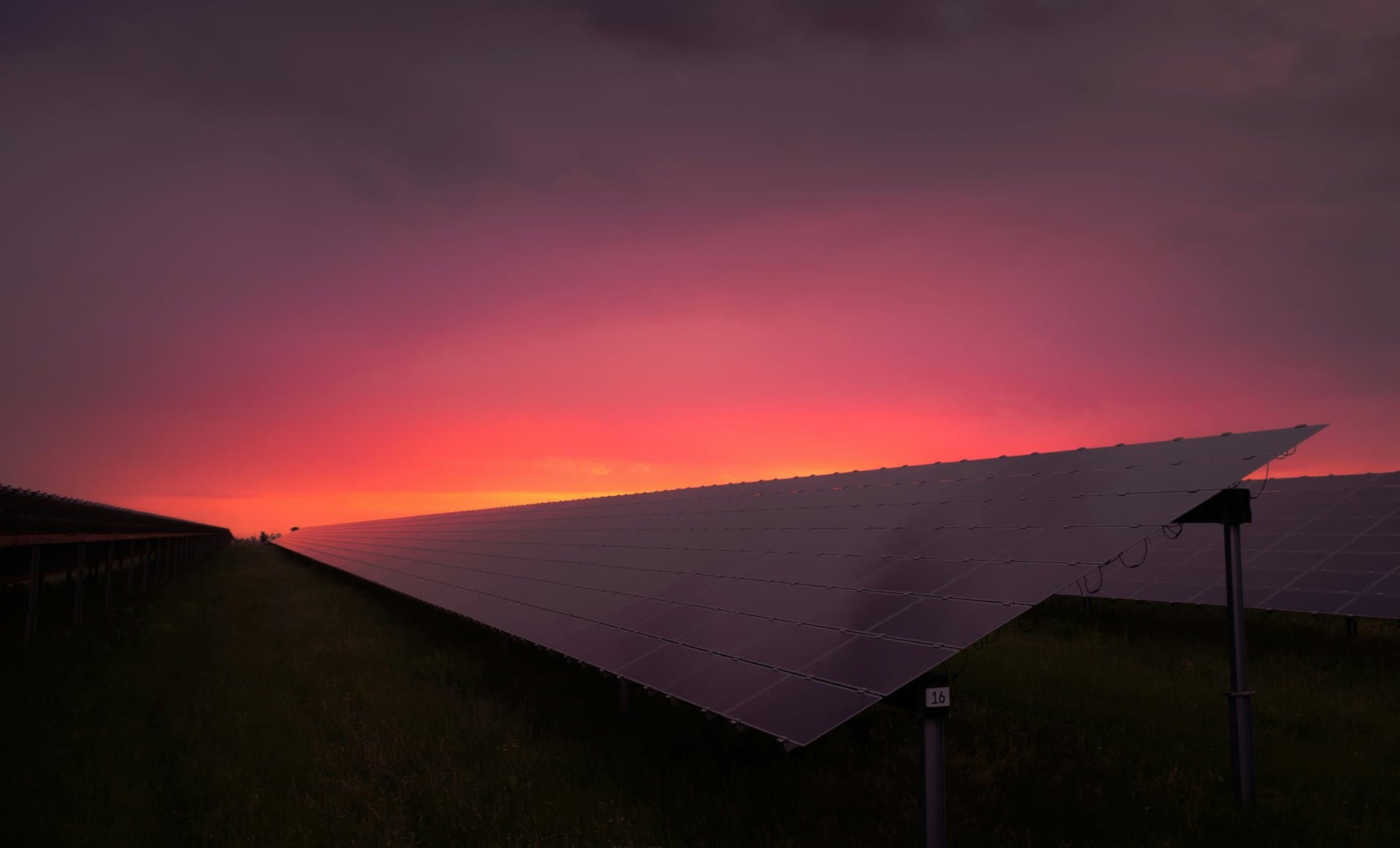 solar panels under sunset light
