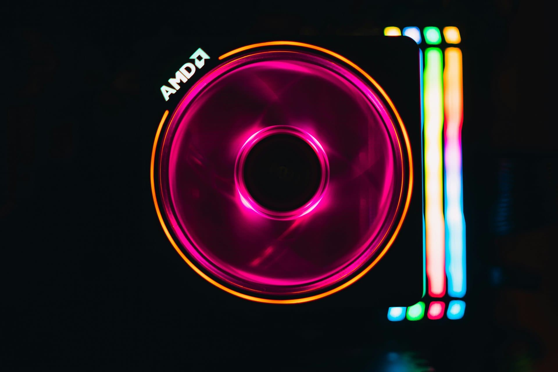 a colorful cooling fan with AMD logo