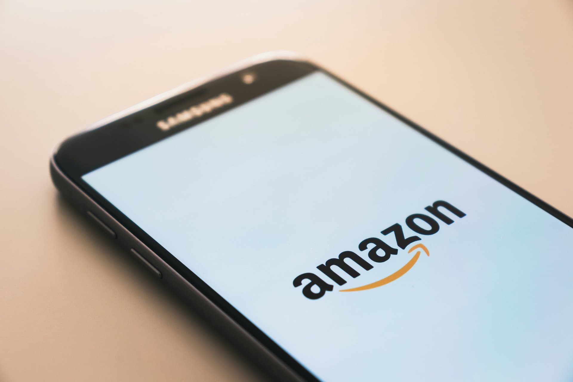 a smartphone with amazon displayed on it