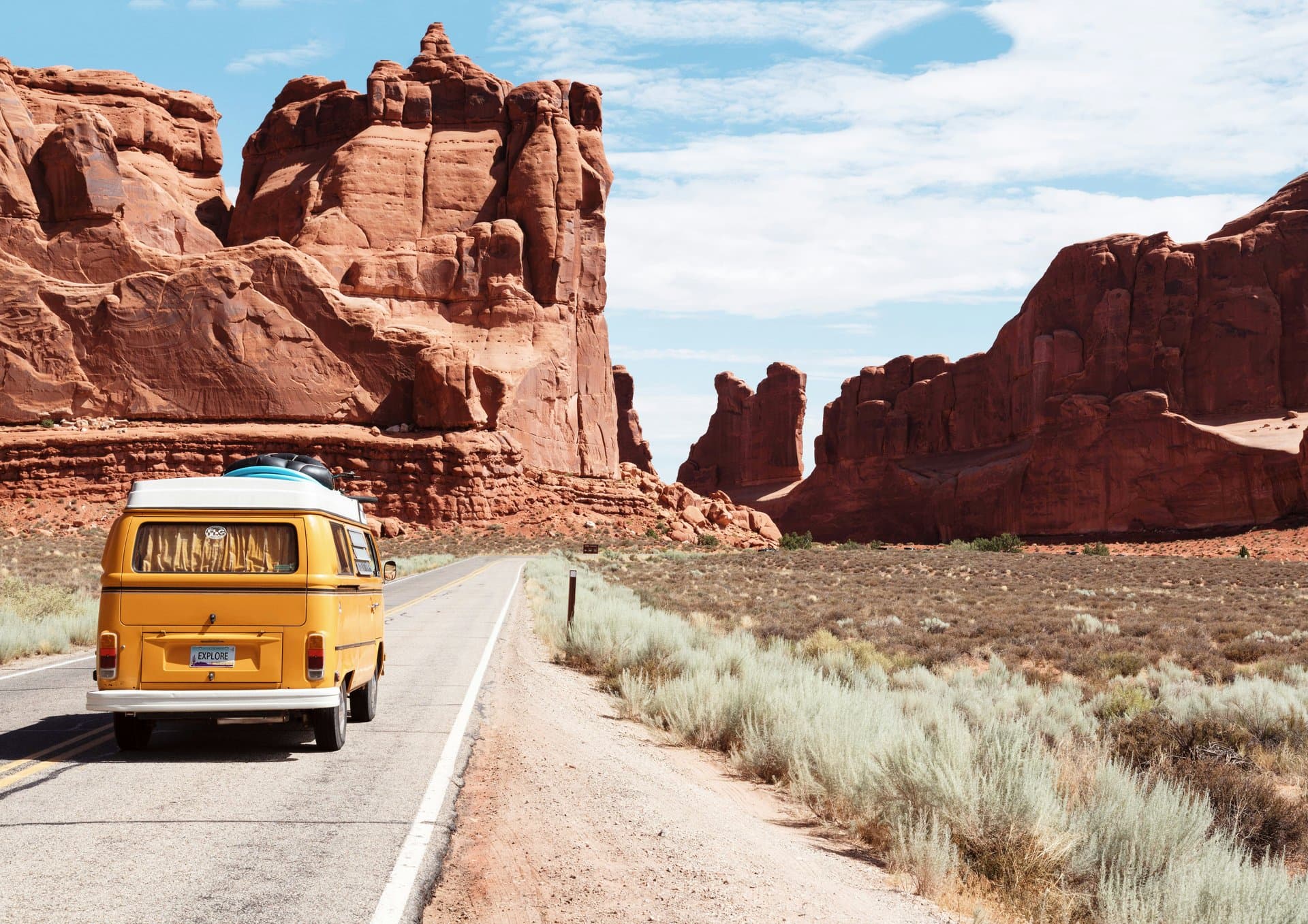 a traveller van in a desert