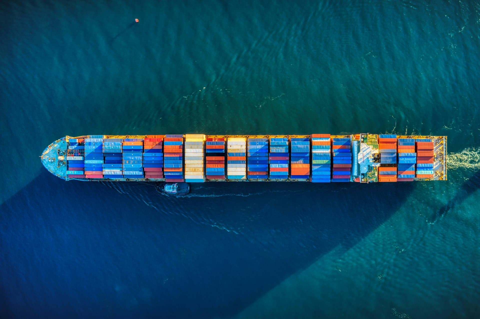 A cargo ship top view