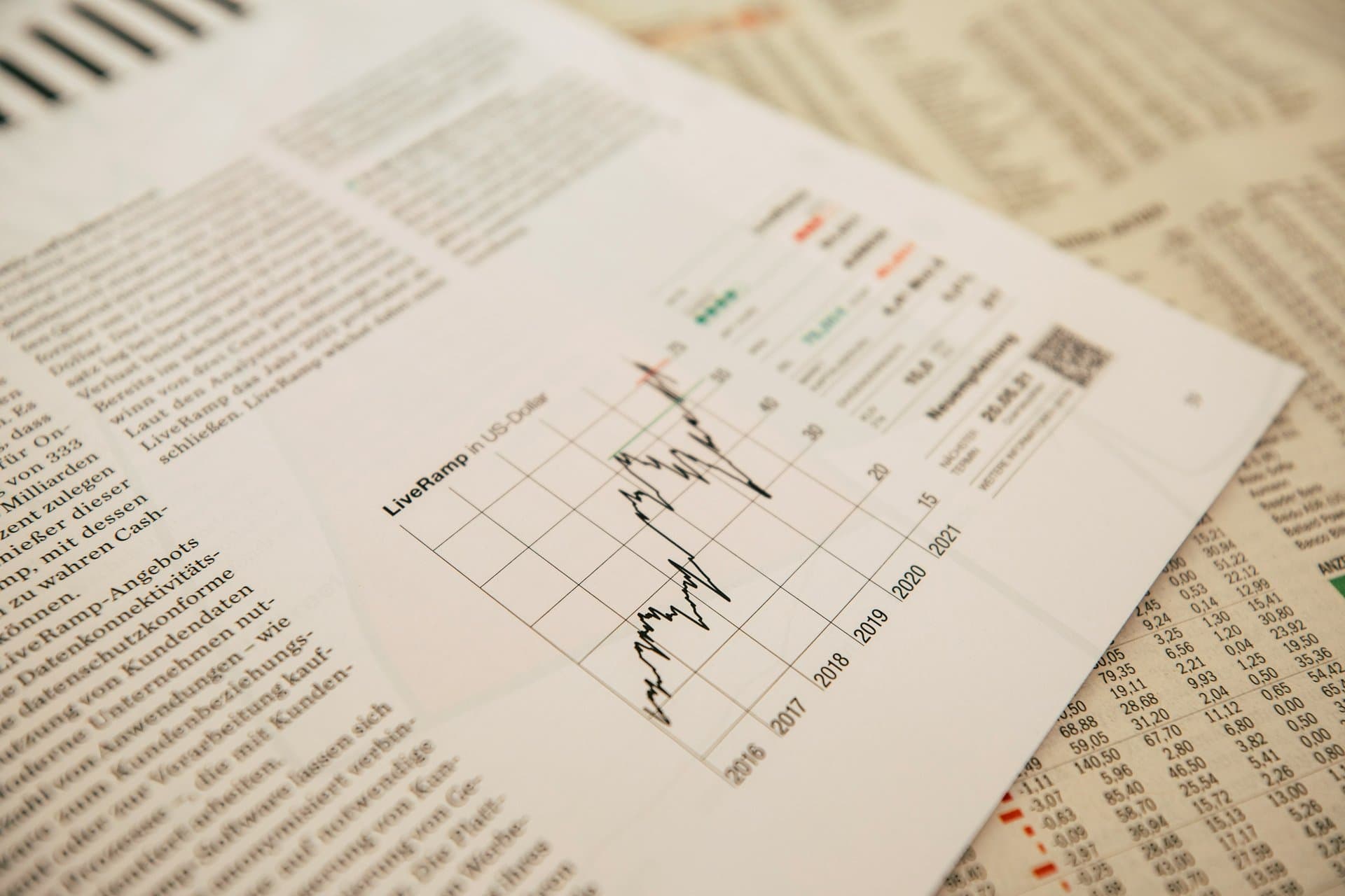 a paper with financial charts