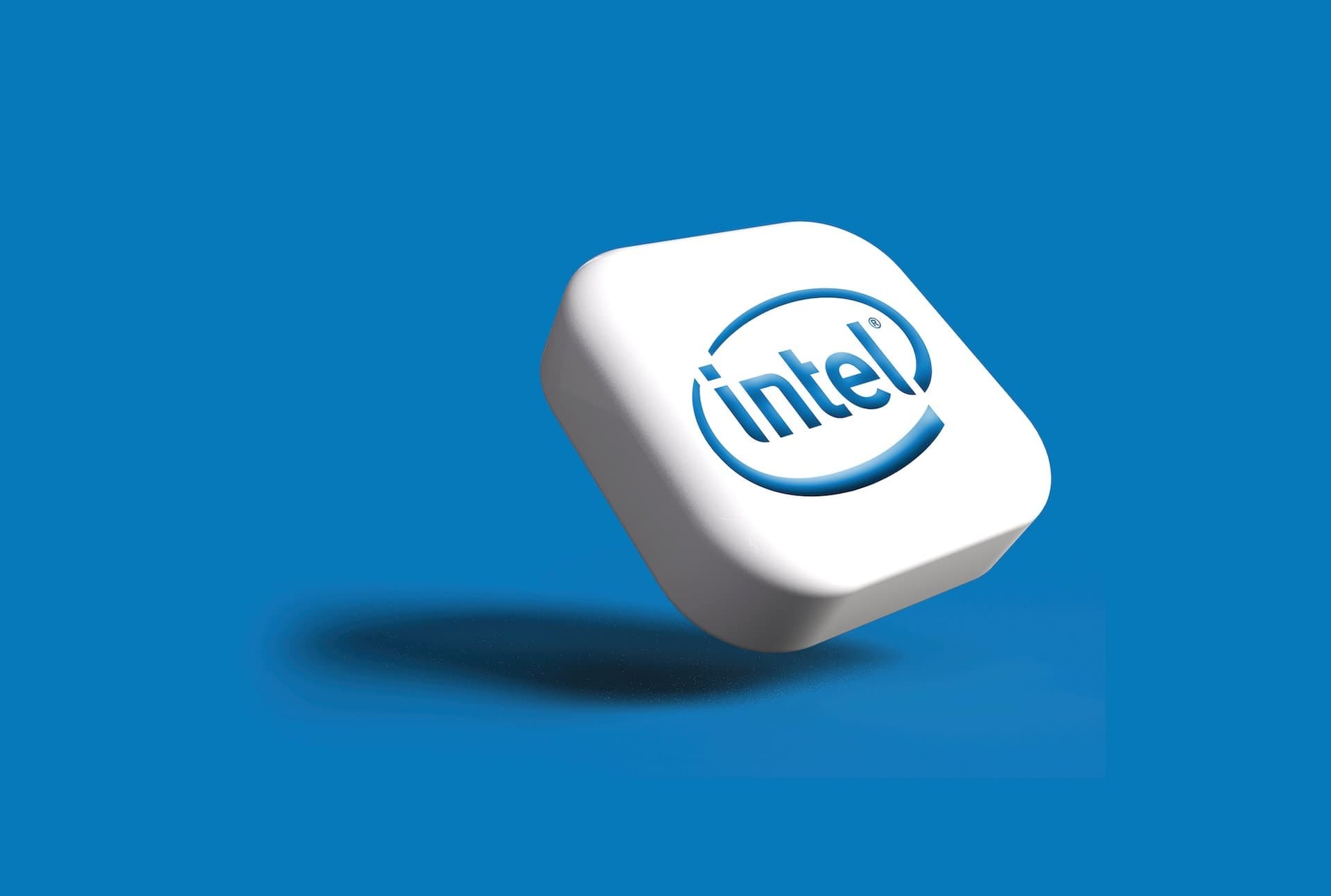 intel logo on a blue background