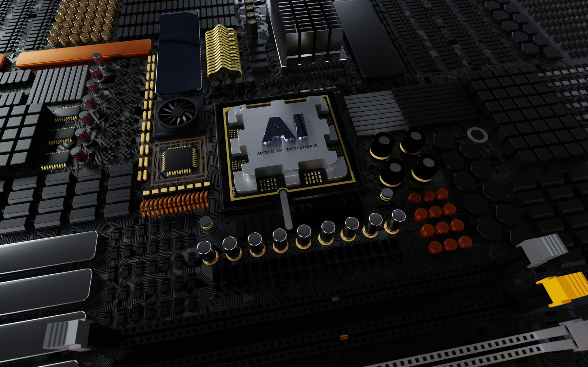 a 3d rendition of a ai chip