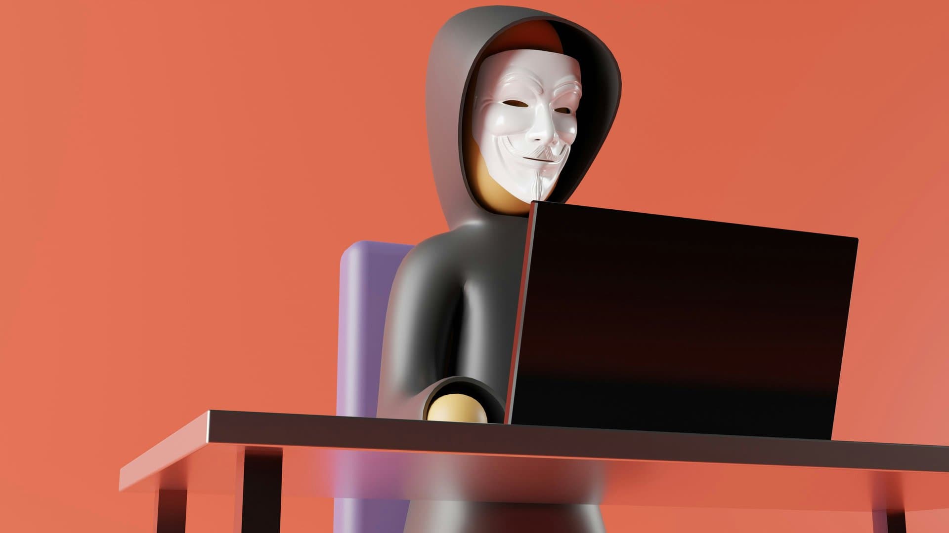 a masked hacker sitting on computer