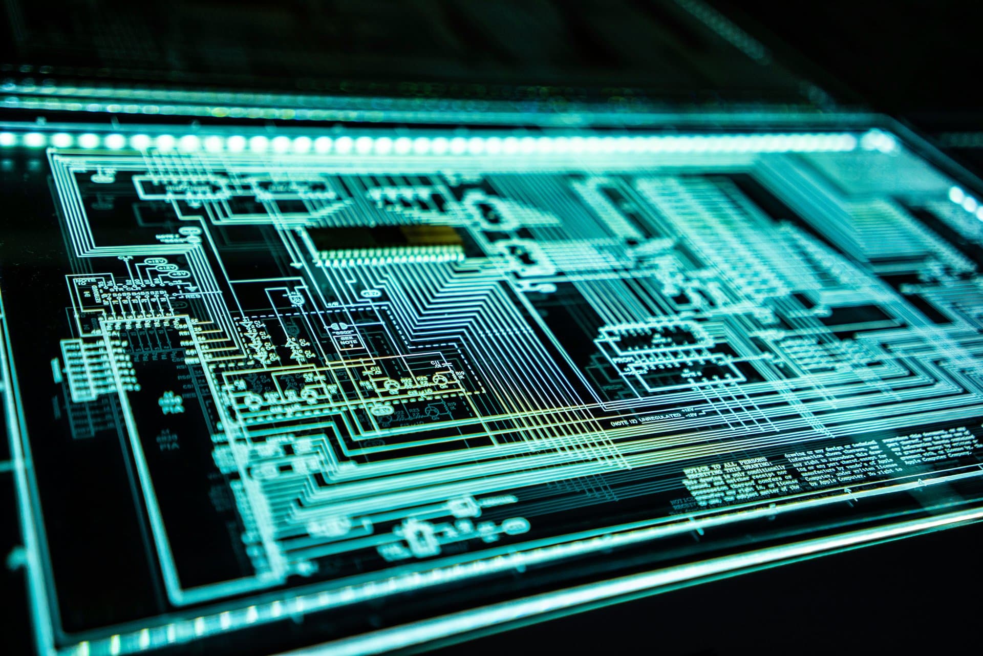 a motherboard with neon blue lights
