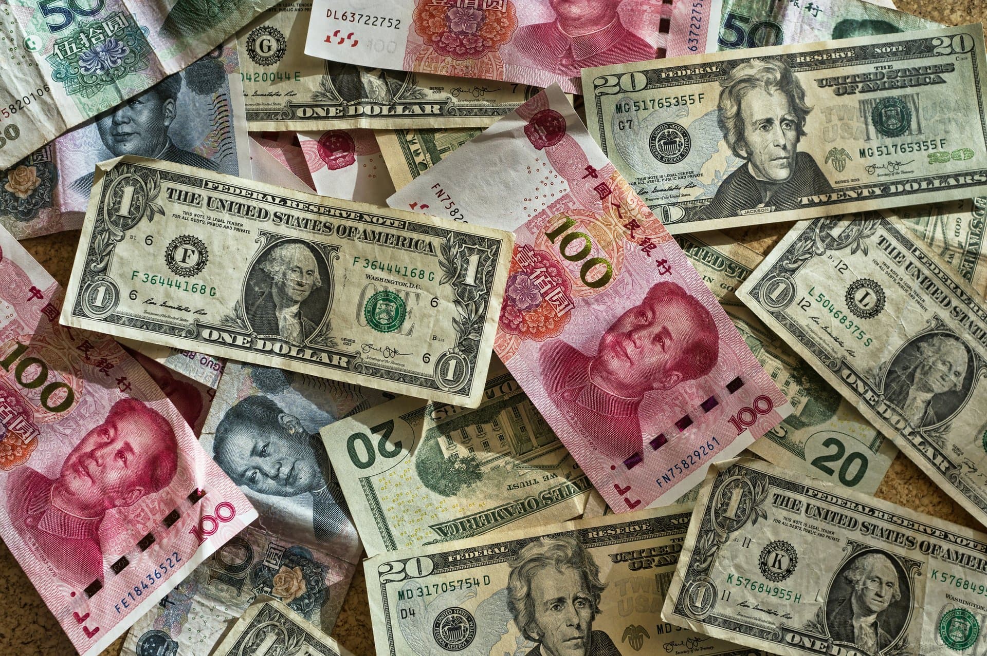 Assorted banknotes from China and US