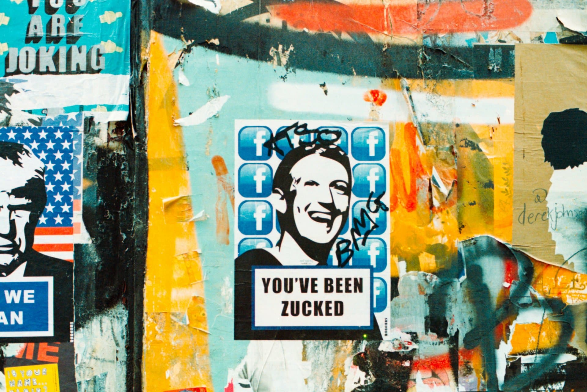 an artist rendition of mark zuckerberg sticker saying 'get zucked'.