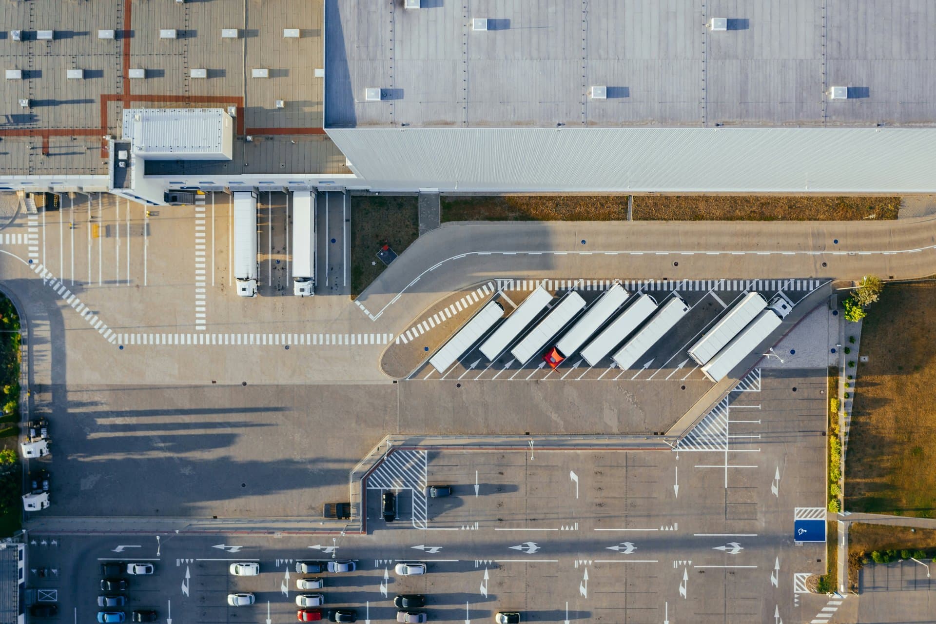 a top angle shot of freight trucks