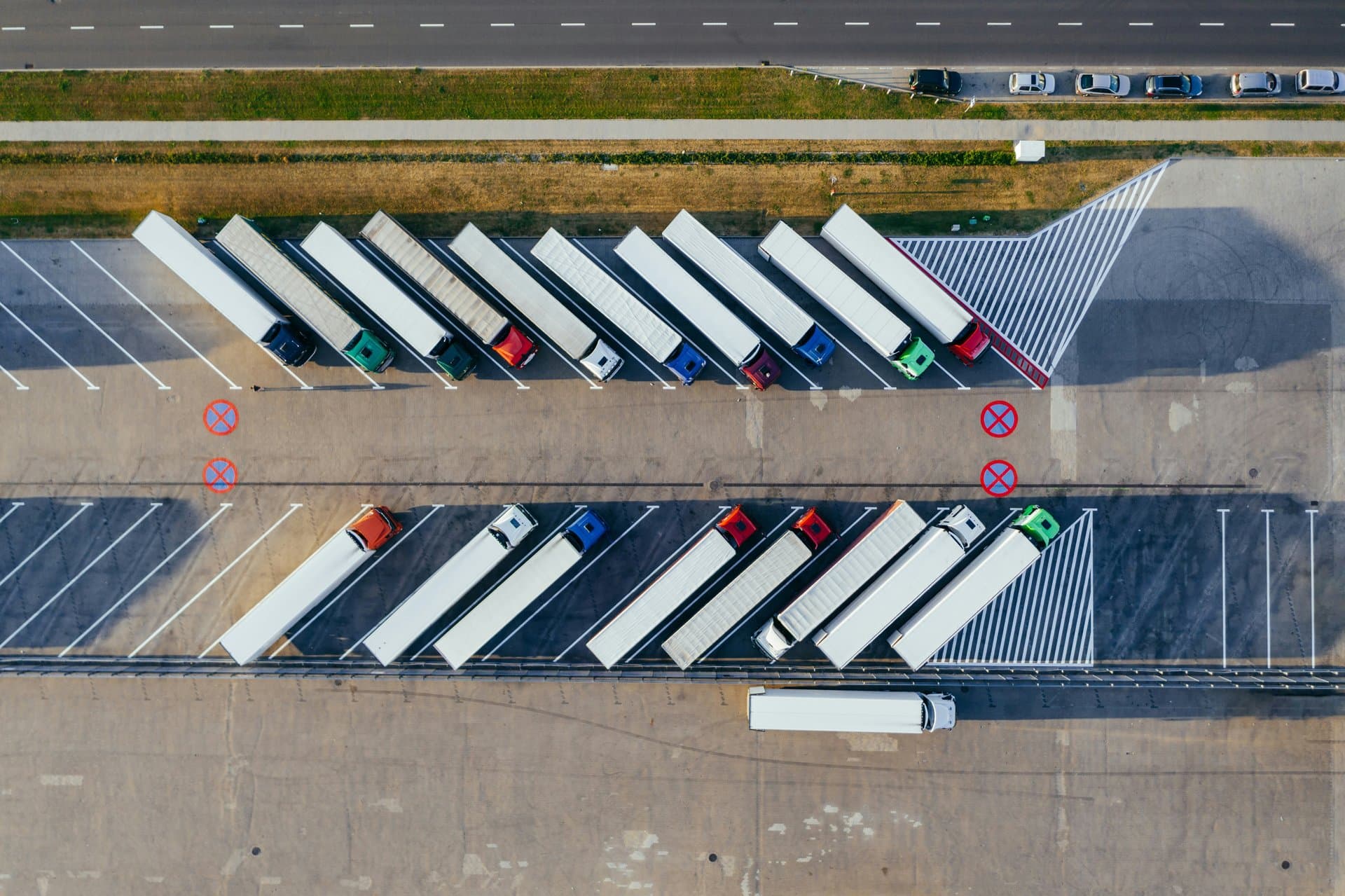 a top angle shot of freight trucks