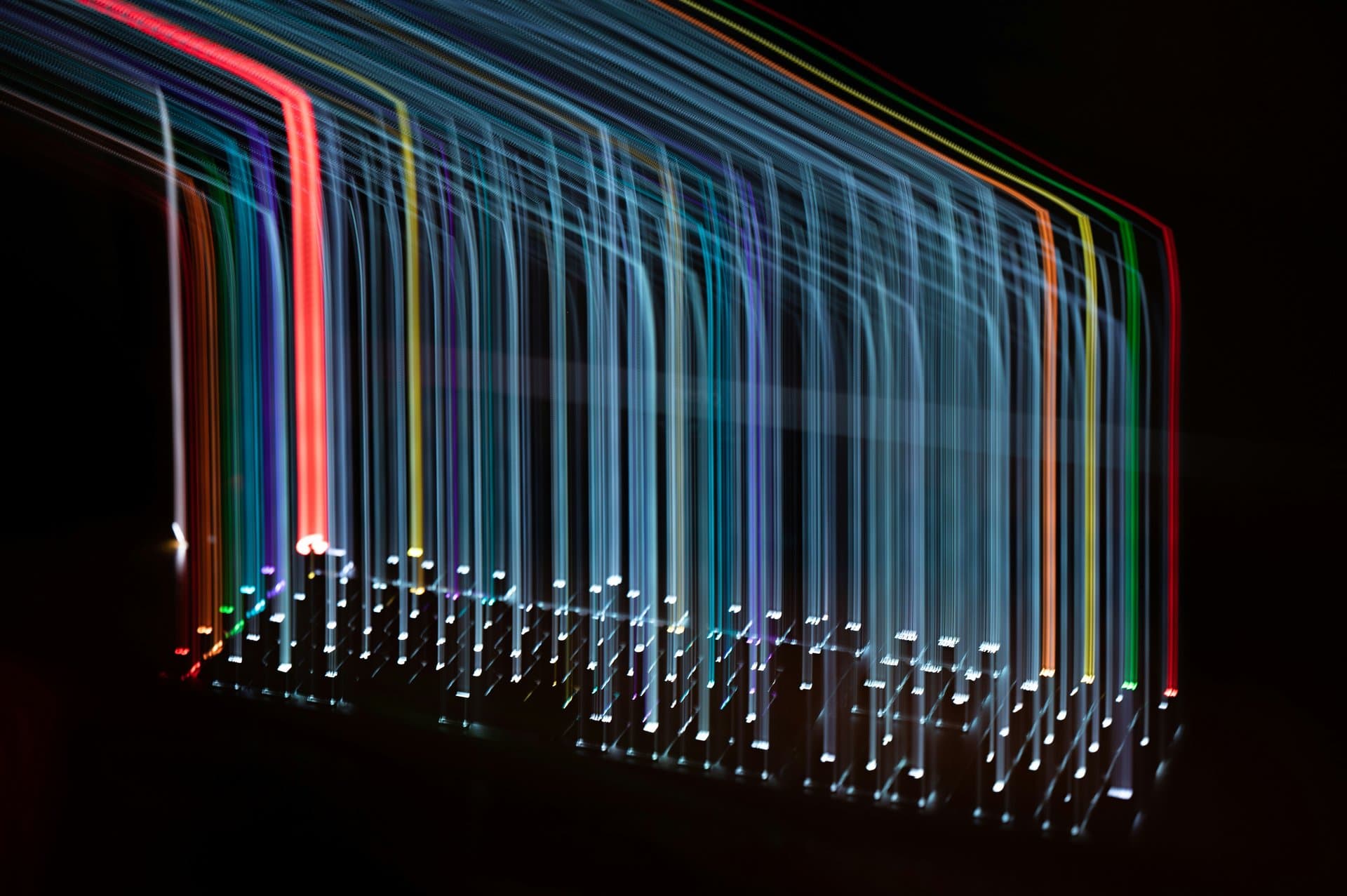 colorful lights moving through cables
