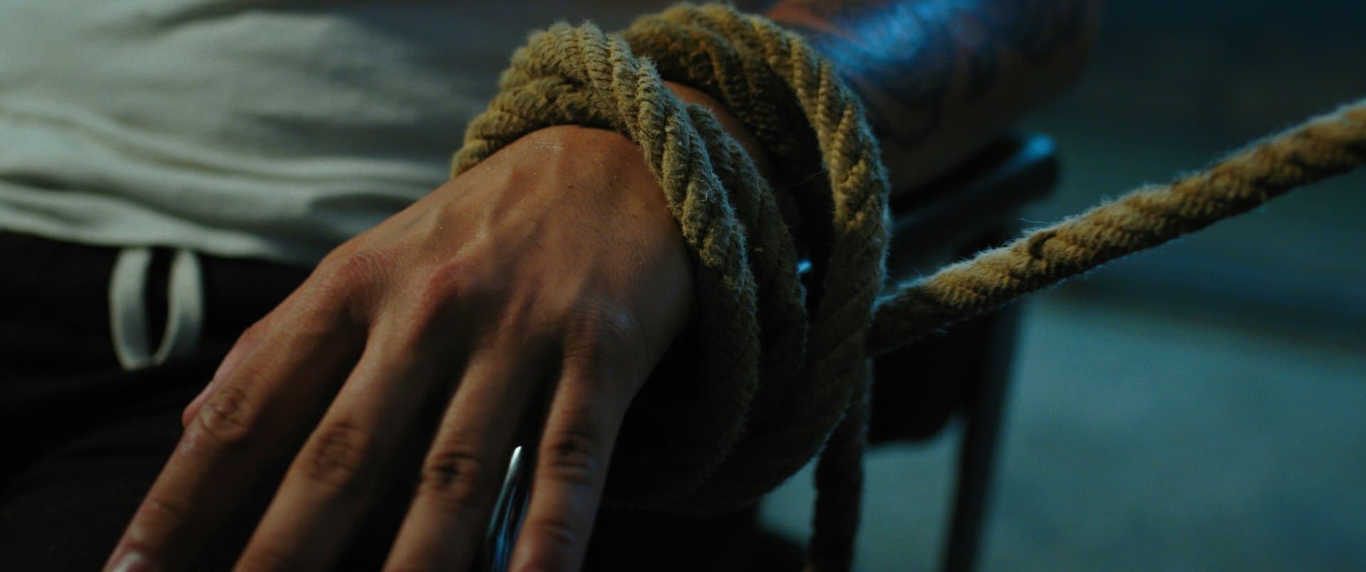 a hand tied with rope