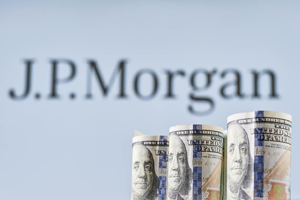 JP Morgan background with dollar foreground