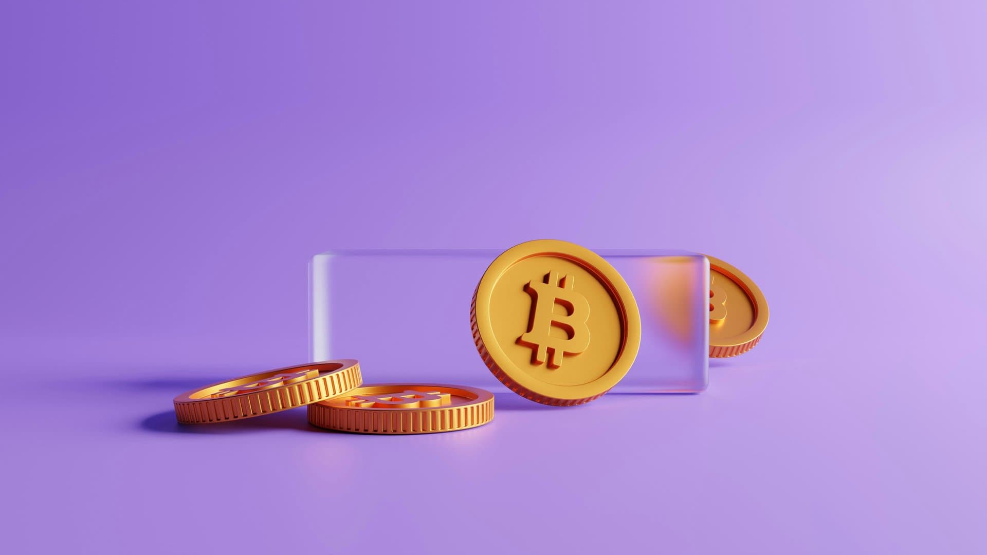 a 3D render of a coin on a purple background