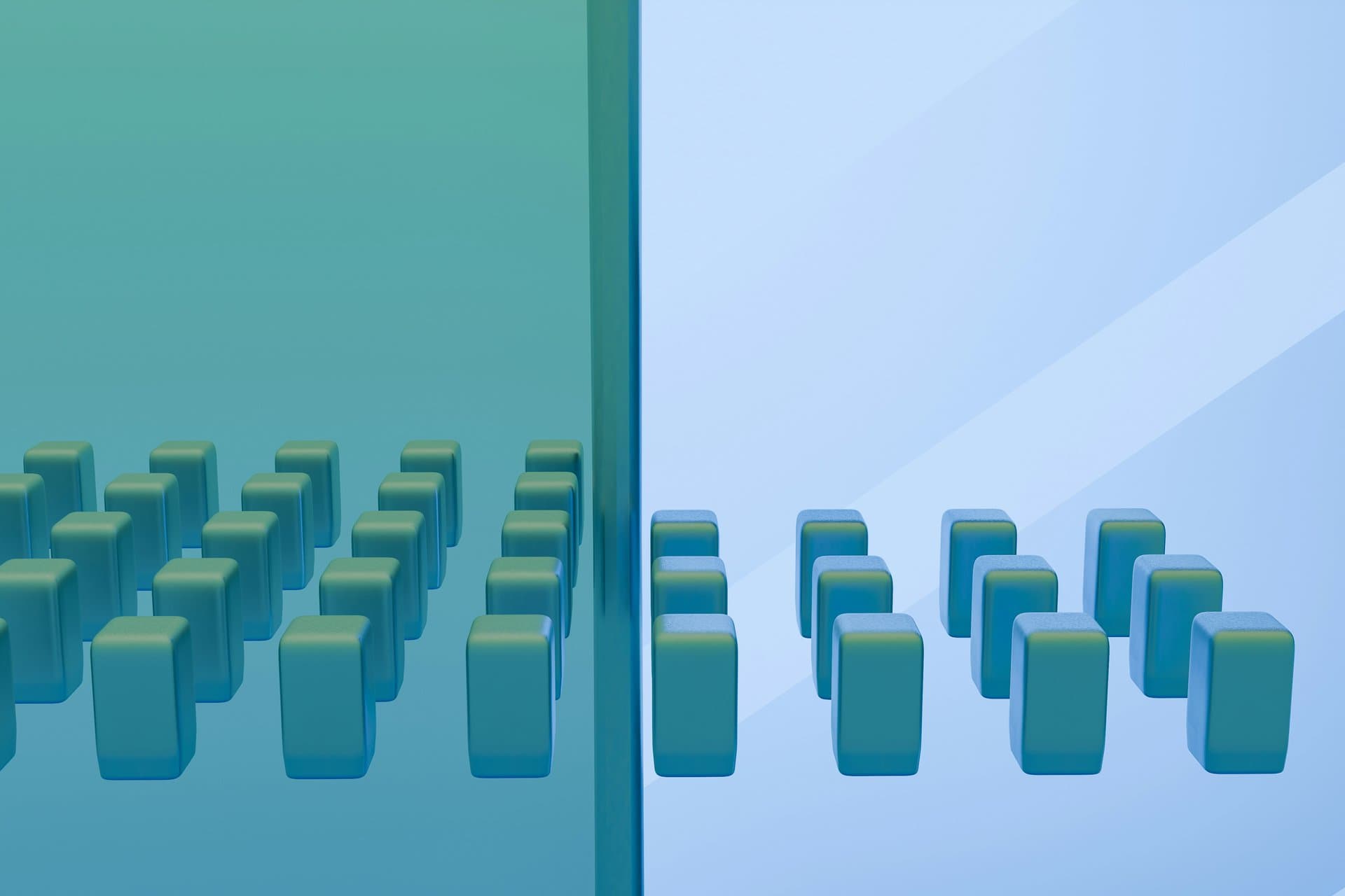 a divided screen with green pillars