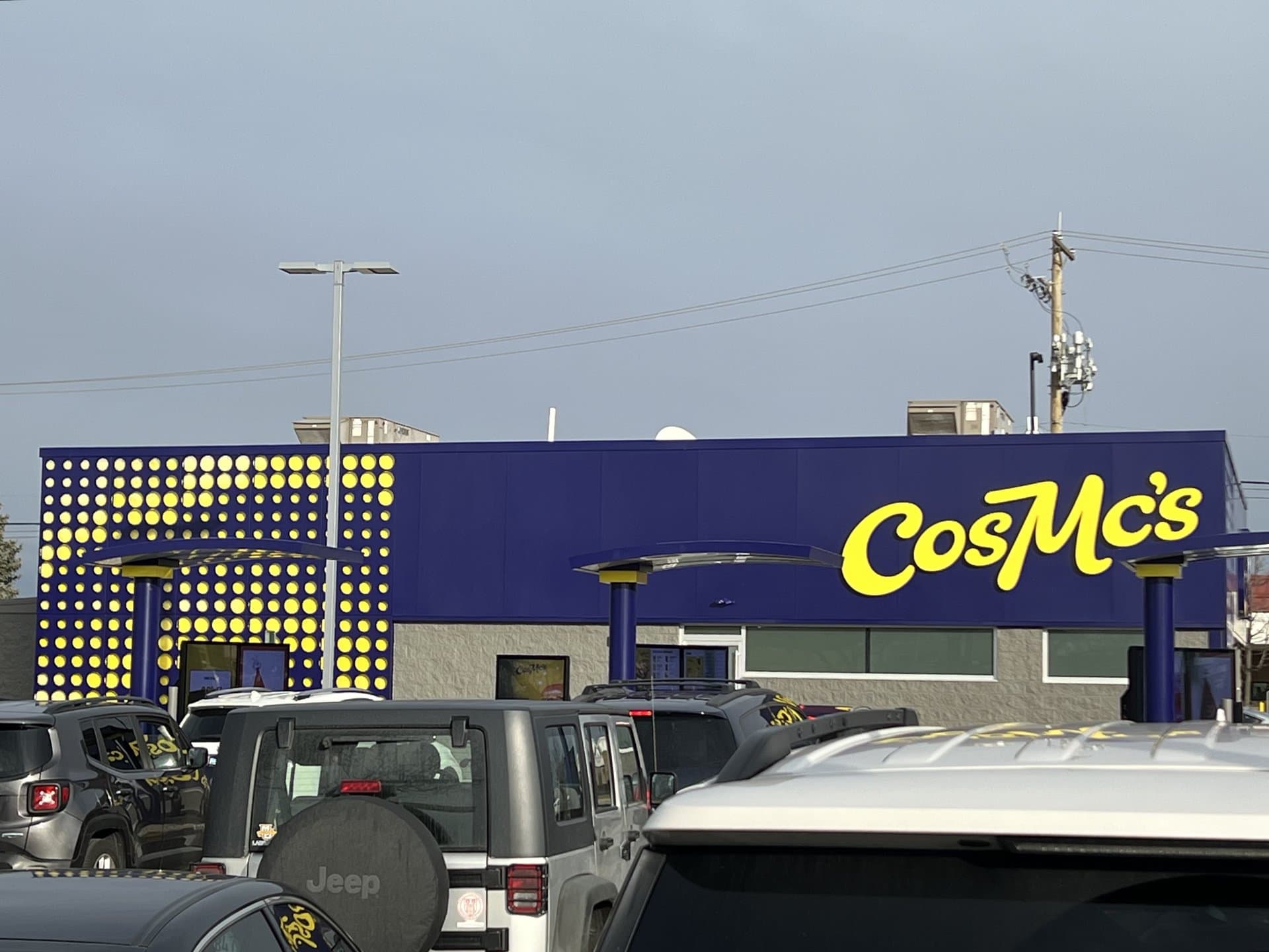 a building with blue branding