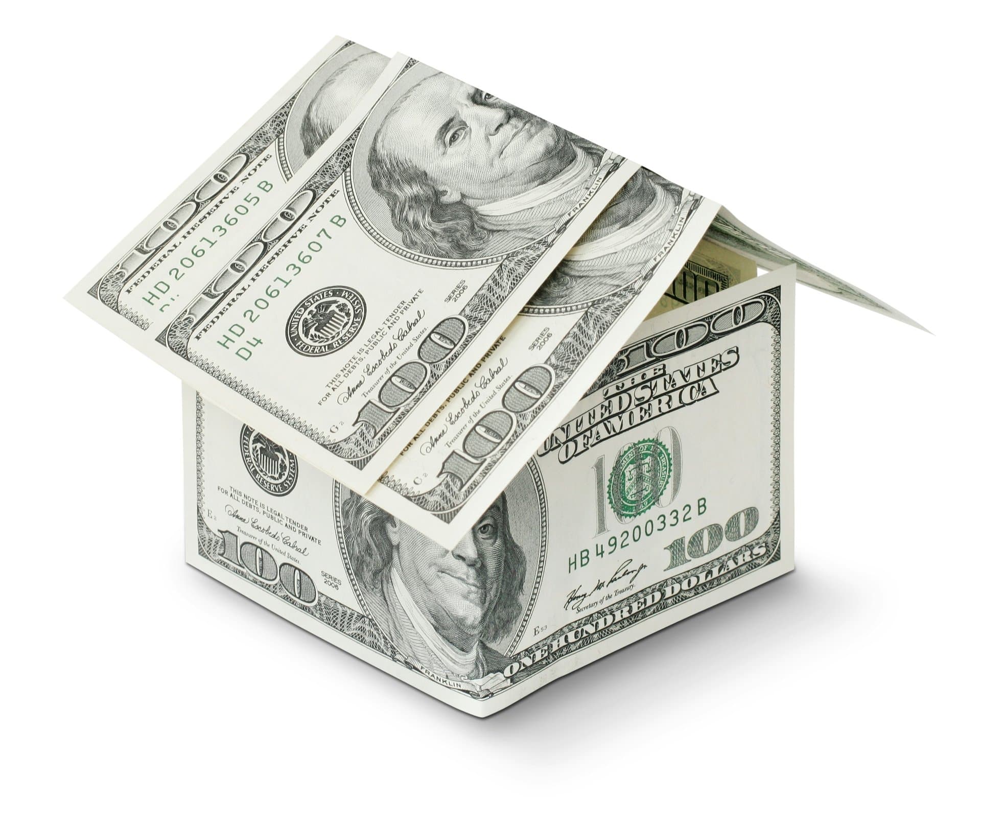 an origami of a house made with dollars