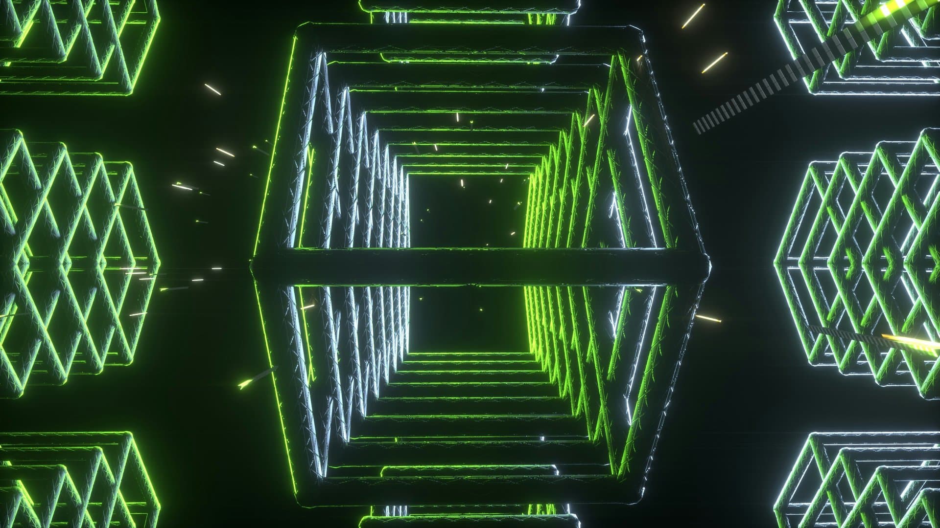 A green pattern of lasers