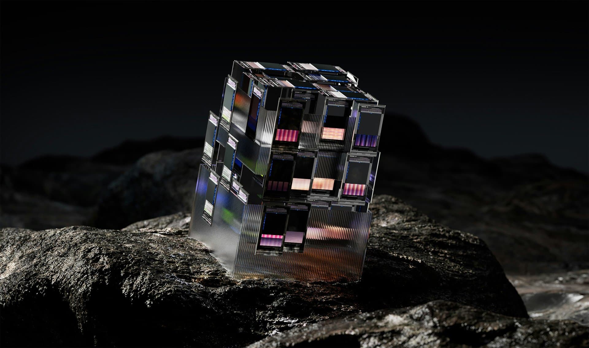 a cube made of microchips