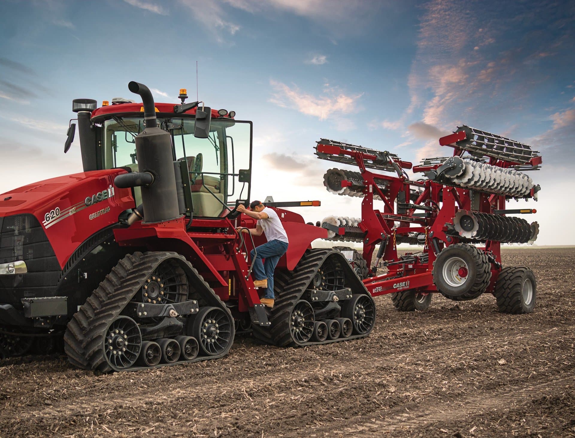 red machinery in a farm
