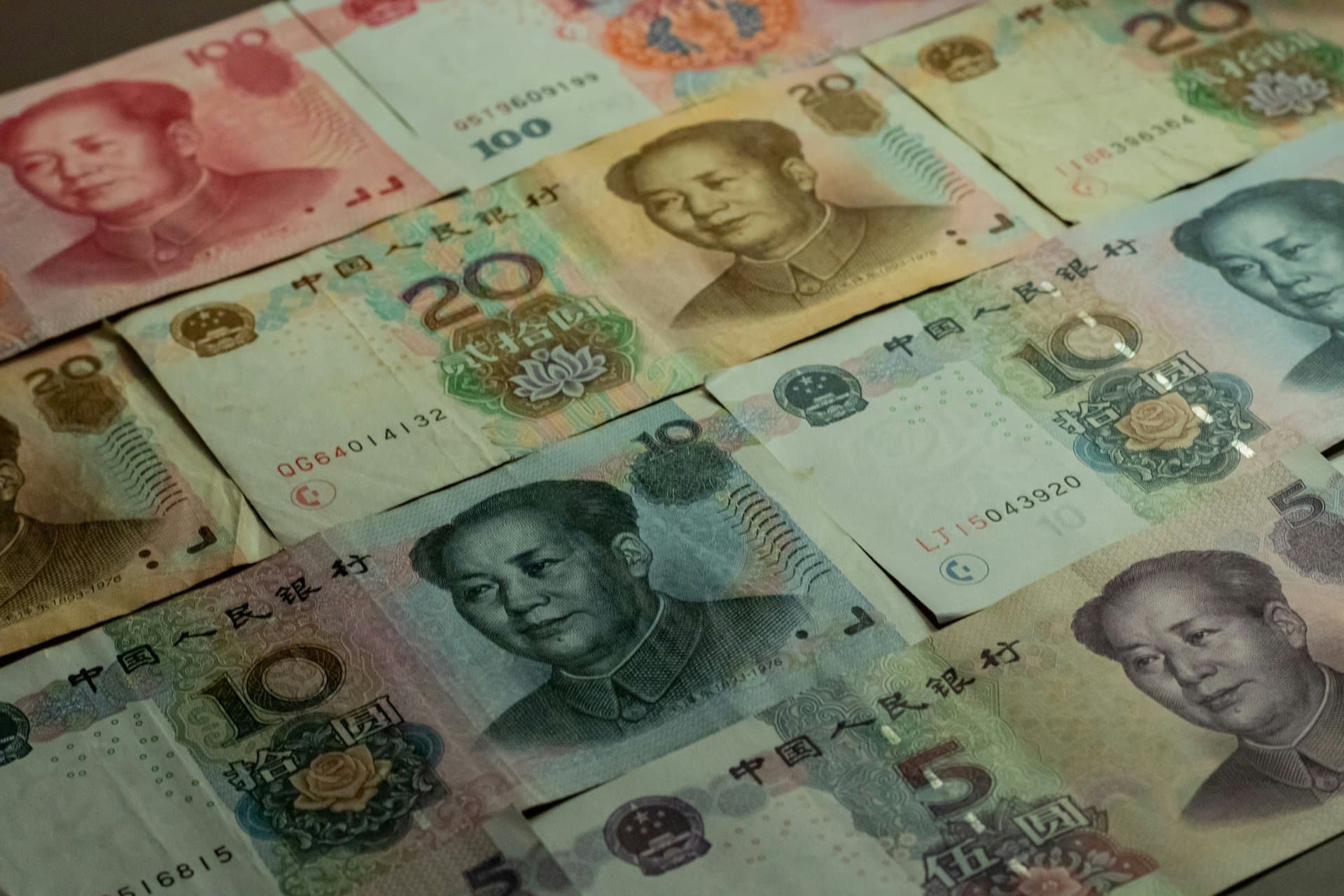 yuan bills spread out