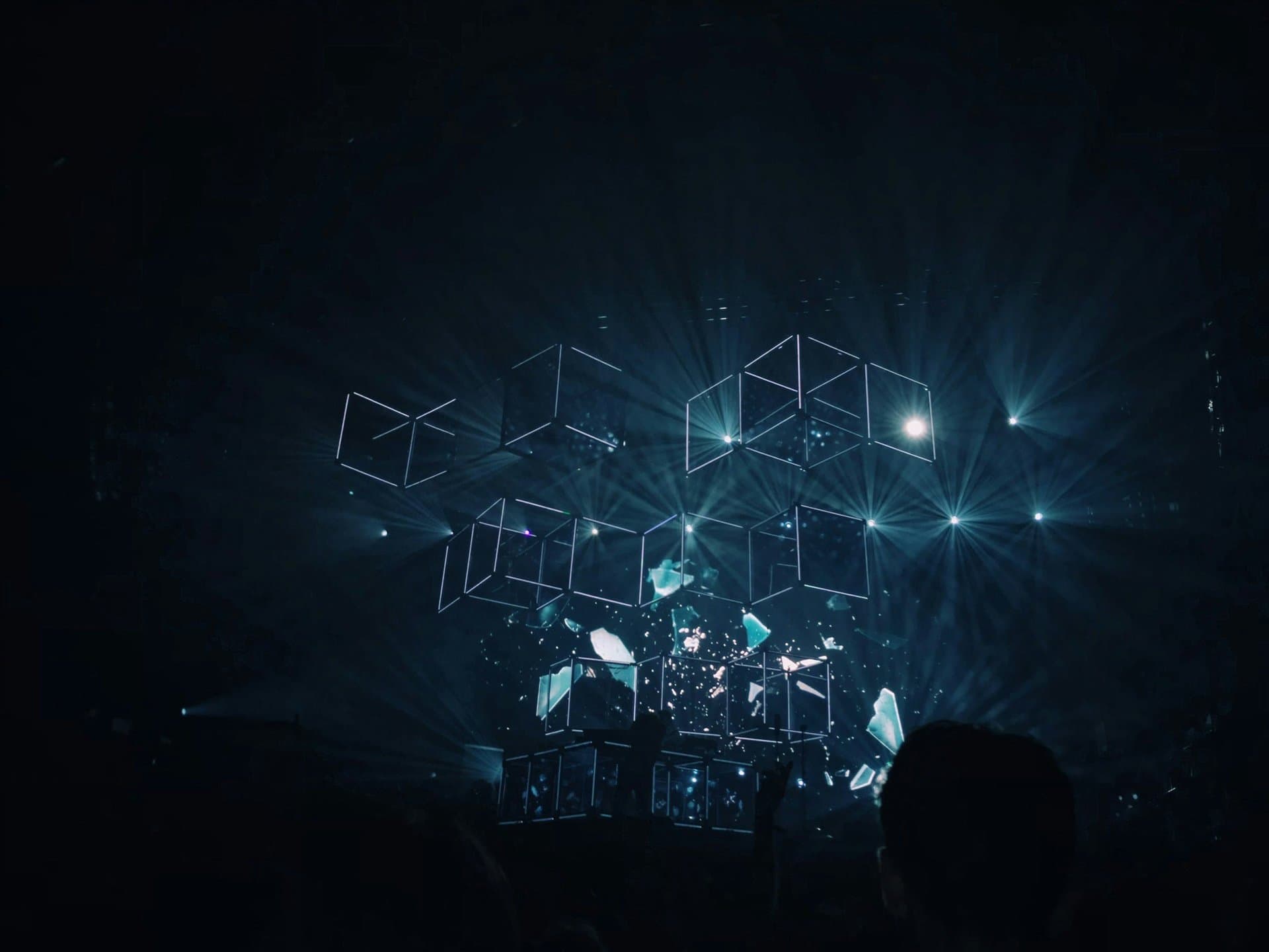 neon lit boxed structures