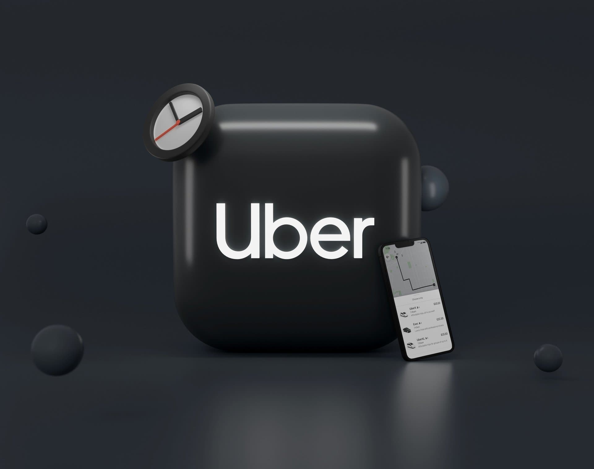 A 3D rendering of a black shape with Uber written on it.